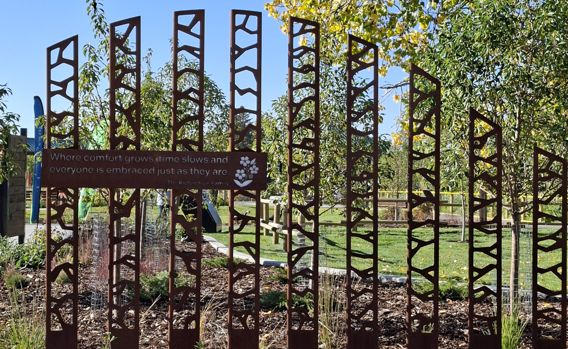 A decorative installation in the Martin Family Legacy Garden.