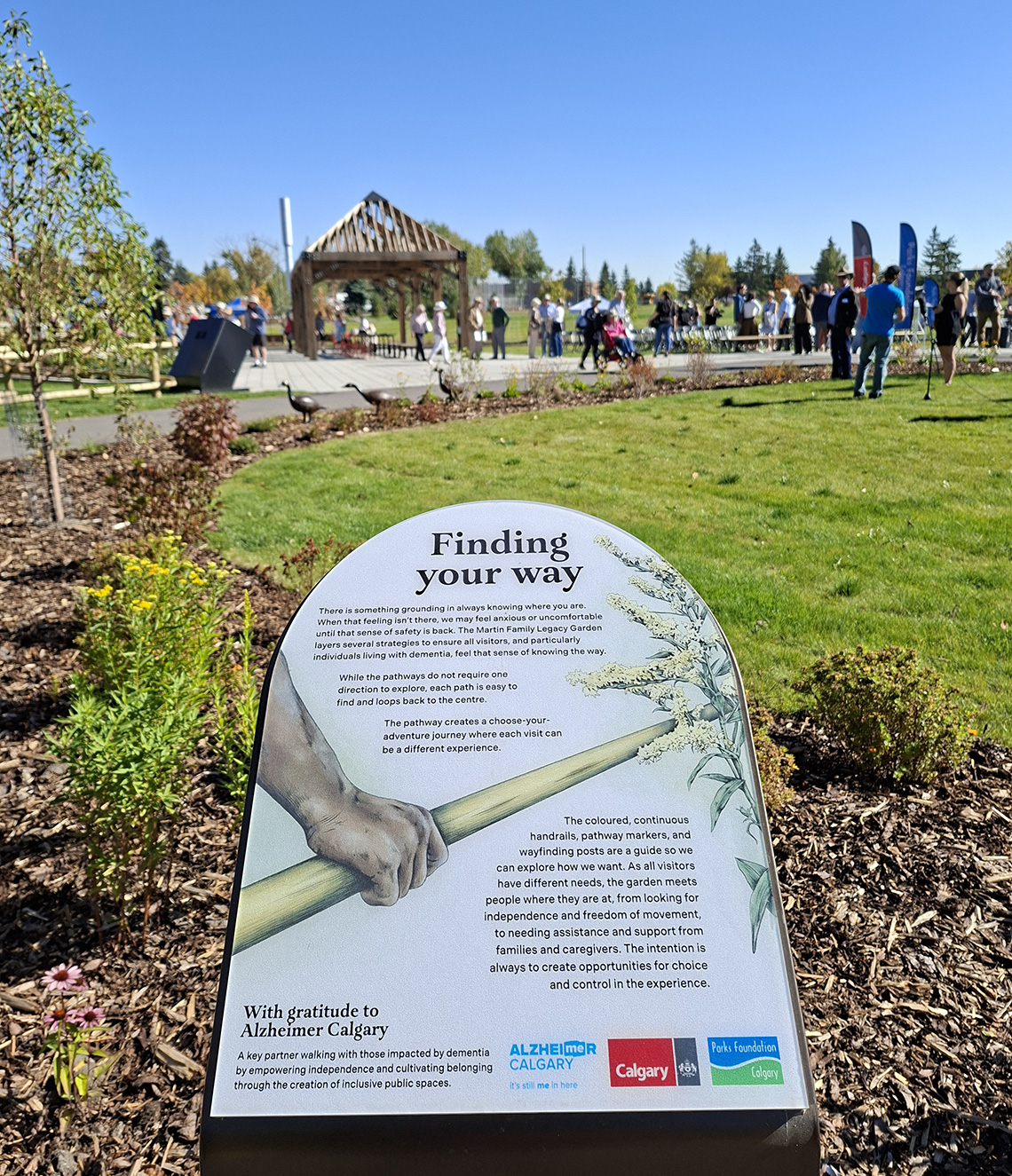 Swing benches, a central gazebo and an intergenerational playground offer spaces for connection.