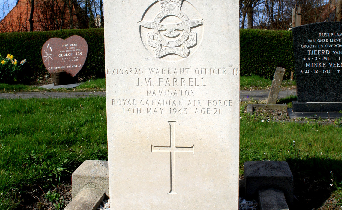 Farrell's final resting place in Franekeradeel (Dongjum) Protestant Cemetery, Netherlands.