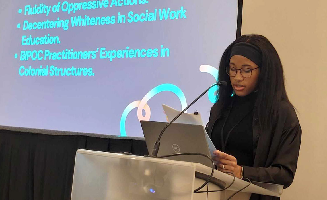 Shanice Grandison presenting at a class at MRU.
