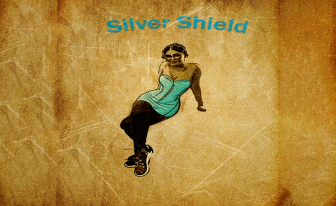 An illustration of a woman dressed in a vibrant blue dress smiles warmly, embodying elegance and charm.