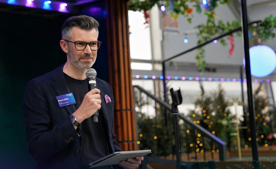Simon Raby, PhD, speaking to the crowd at the 2026 ScaleUP Awards, held June 10 at the Hyatt Regency Calgary.