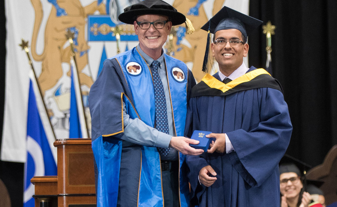 Tejas Gill was awarded the Silver Medal for achieving the highest academic standing of all graduates in a degree program. Gill is graduating with a Bachelor of Science — Health Science and a cumulative GPA of 4.00.