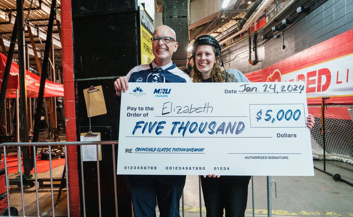 MRU president and vice-chancellor Tim Rahilly and Elizabeth Price, a second-year Bachelor of Health and Physical Education – Athletic Therapy student.