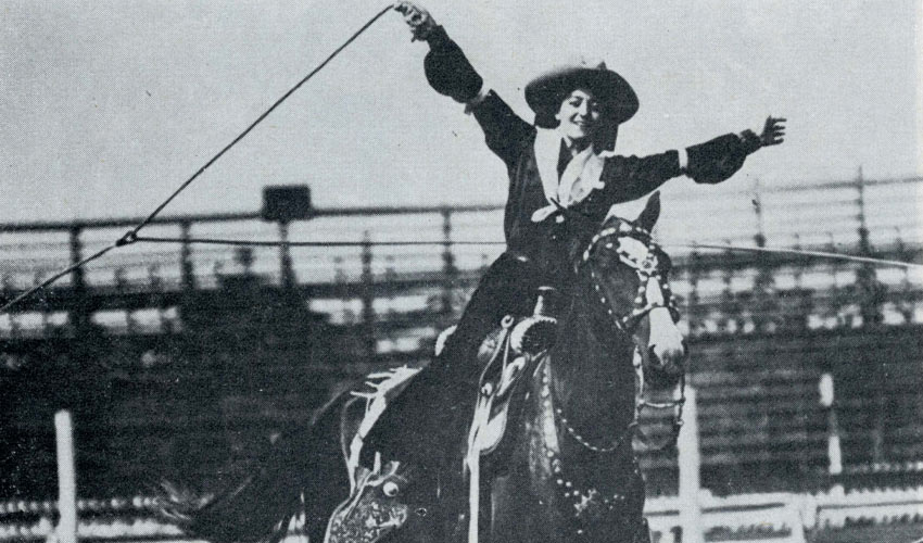Trick roping champion of the 1912 Stampede Miss. Flores LaDue.