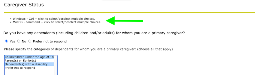 Screen grab showing to select multiple answers select Ctrl and click on a PC; Command and click on a Mac.