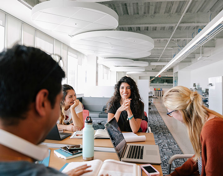 Group of students studying in the Riddell Library and Learning Centre.