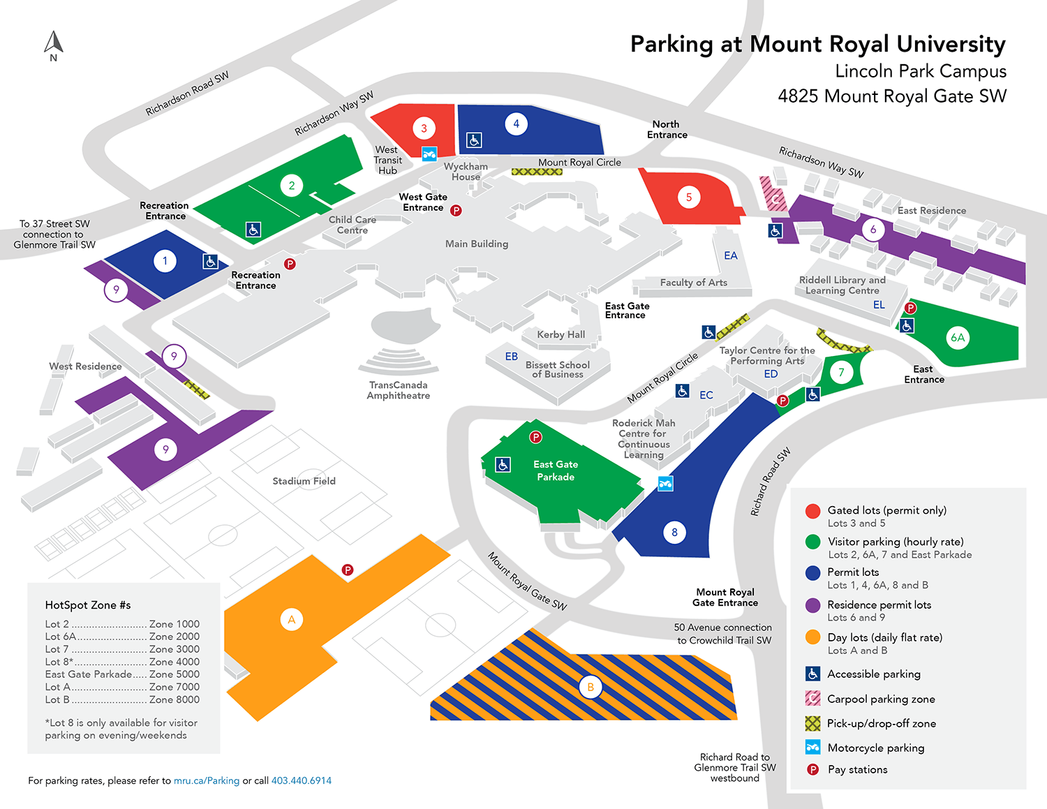 Detailed campus parking map
