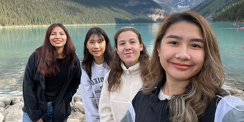 Nina Petinglay and her friends at a lake in the Rocky Mountains.