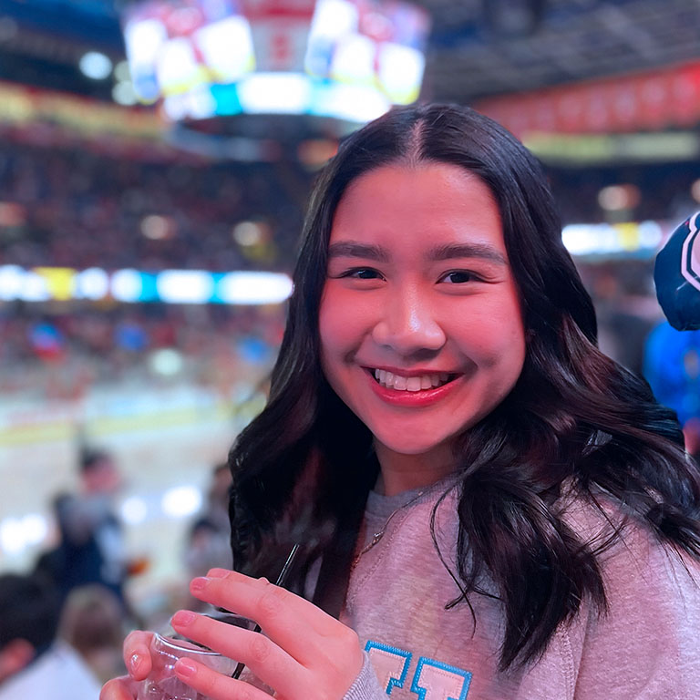 Nina Petinglay at the Mount Royal University Cougars' Crowchild Classic hockey game.