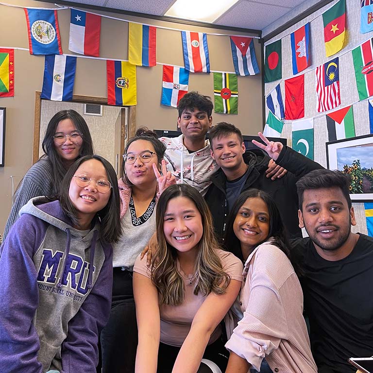 Nina Petinglay and other international students in Mount Royal University's International Student Centre.