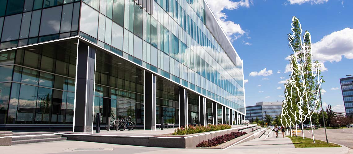 Photo of the exterior of the Riddell Library and Learning Centre.