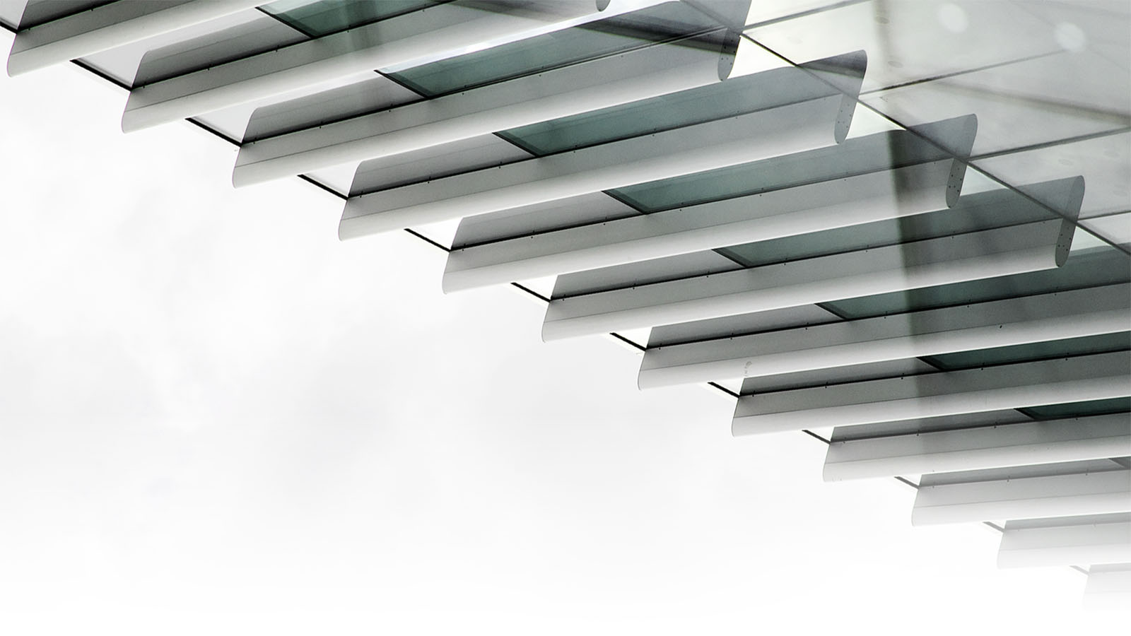 Black and white photo of rows of metal detailing on the Ridell Library and Learning Centre.