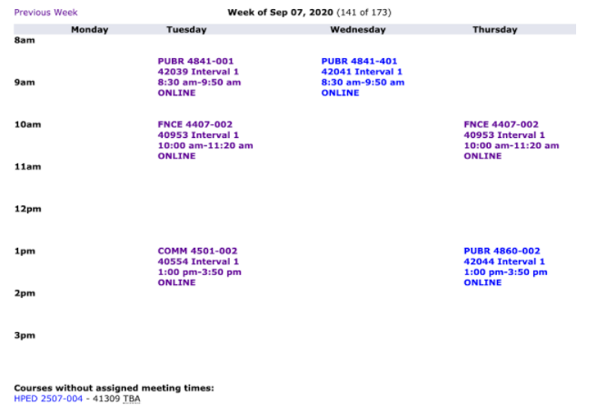 Weekly schedule sample