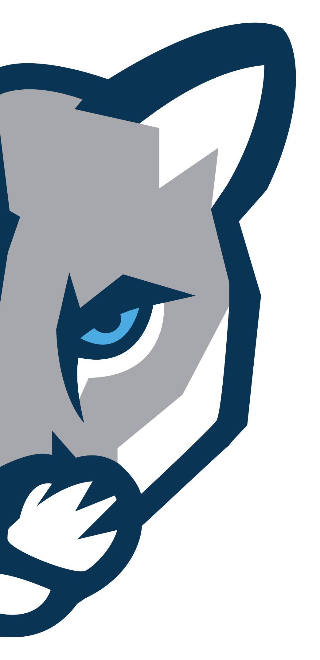 Half of the MRU cougars logo depcting a cougar's face straight on