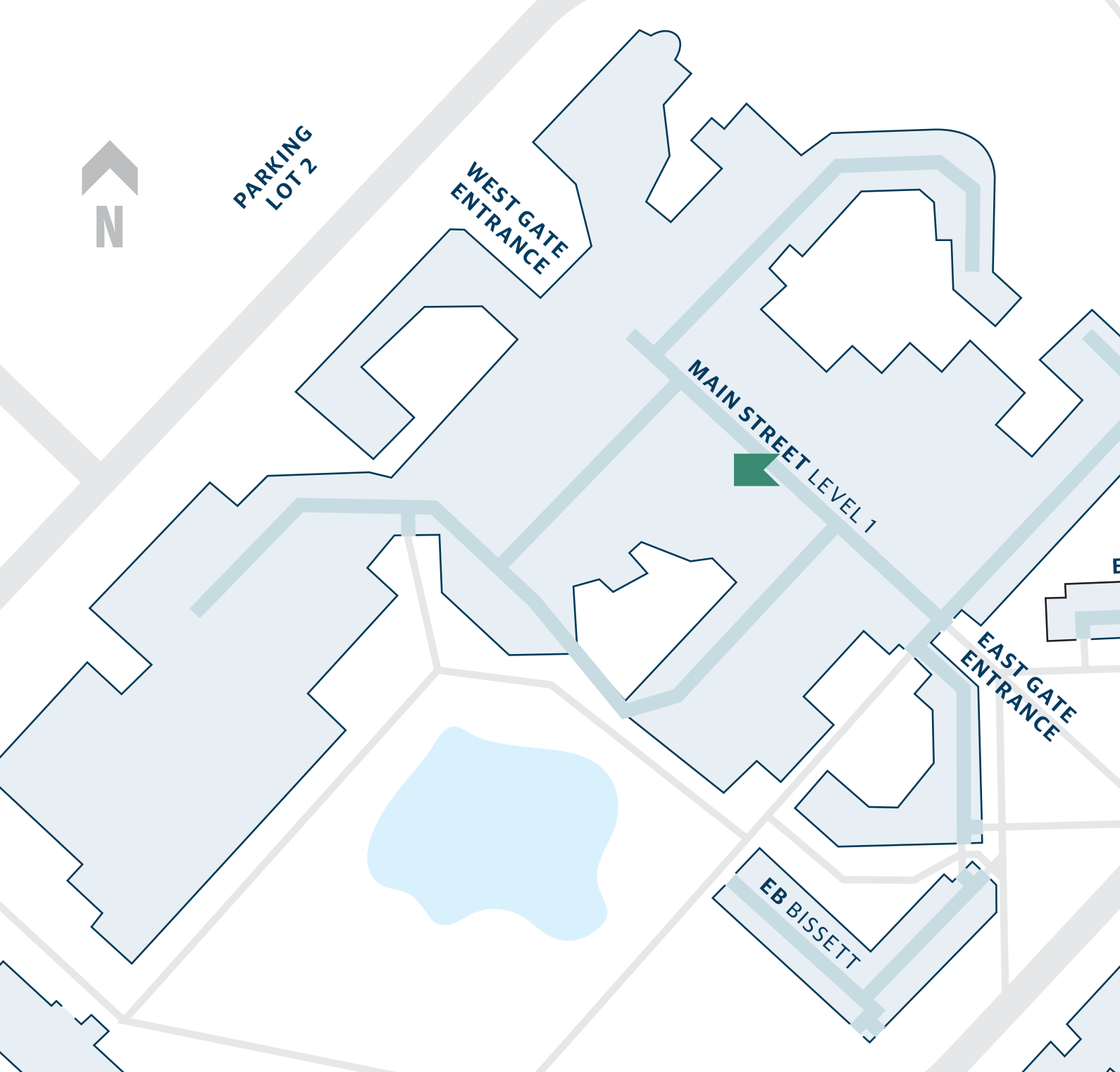 Map of Mount Royal University with the campus tour starting location marked