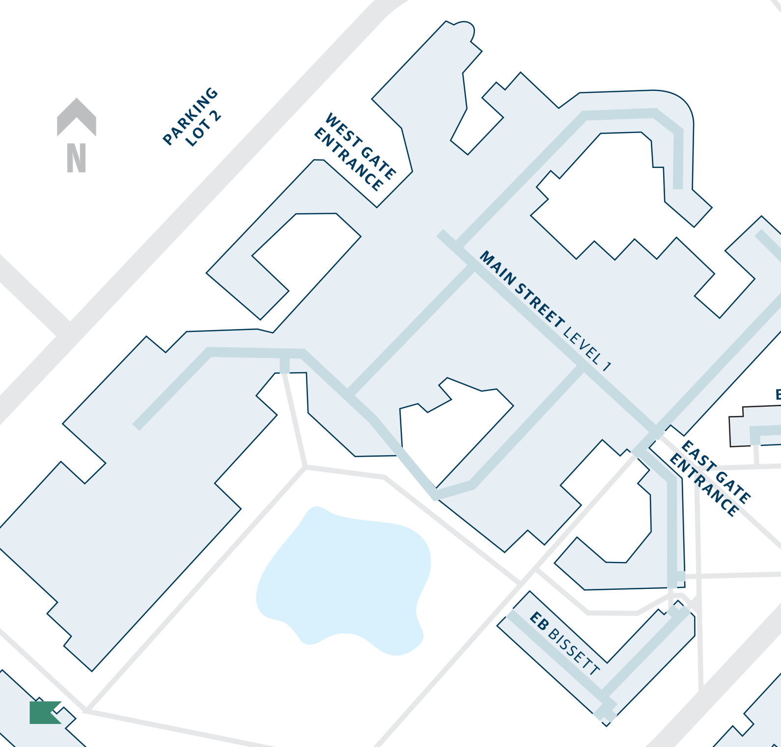 Map indicating the start location of tours starting at West Residence, west of Recreation