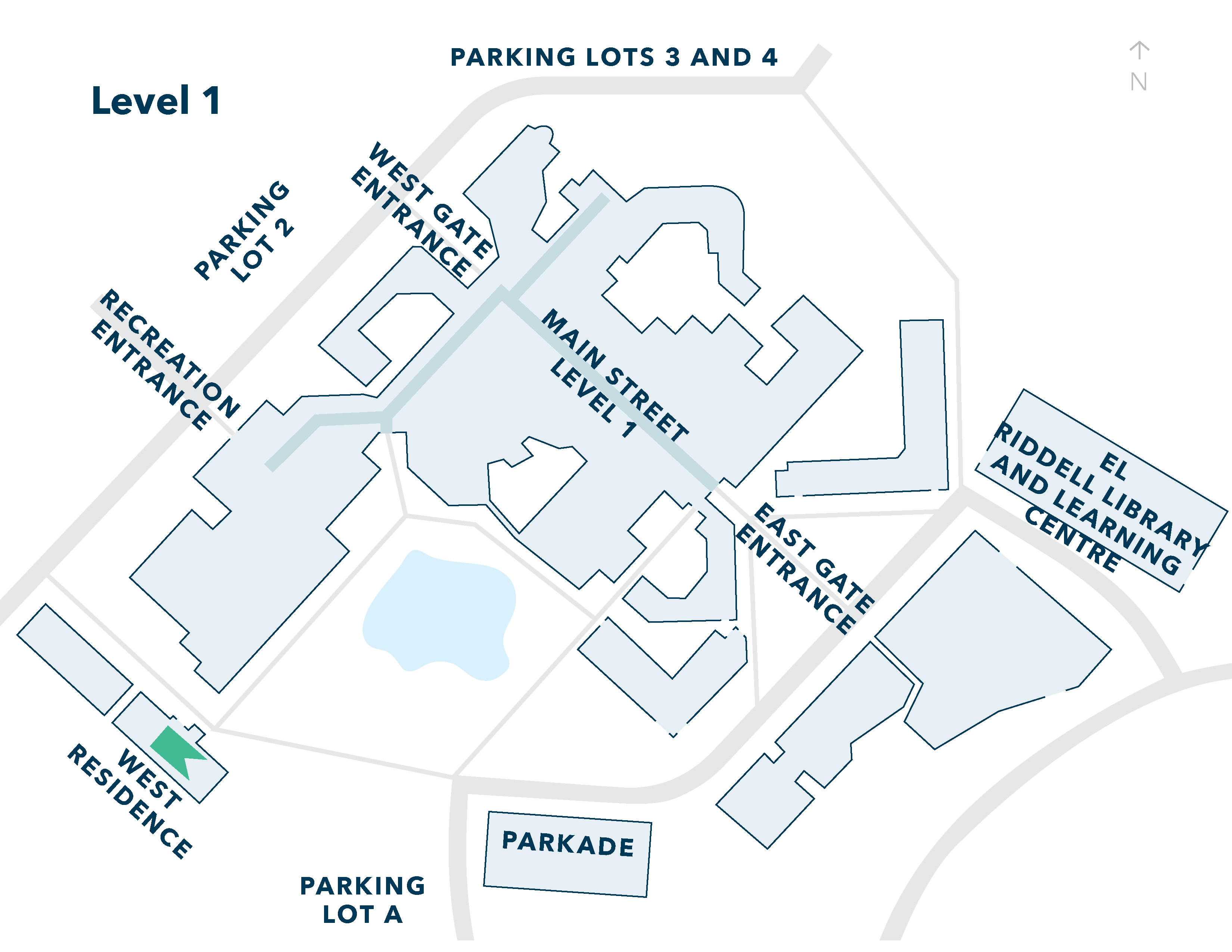 Map indicating the start location of tours starting at the Courgar's Concourse