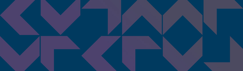 A pattern of arrow-like chevrons pointing in every which direction. The background is a navy blue and the chevrons are a gradient from a magenta to a light peach.
