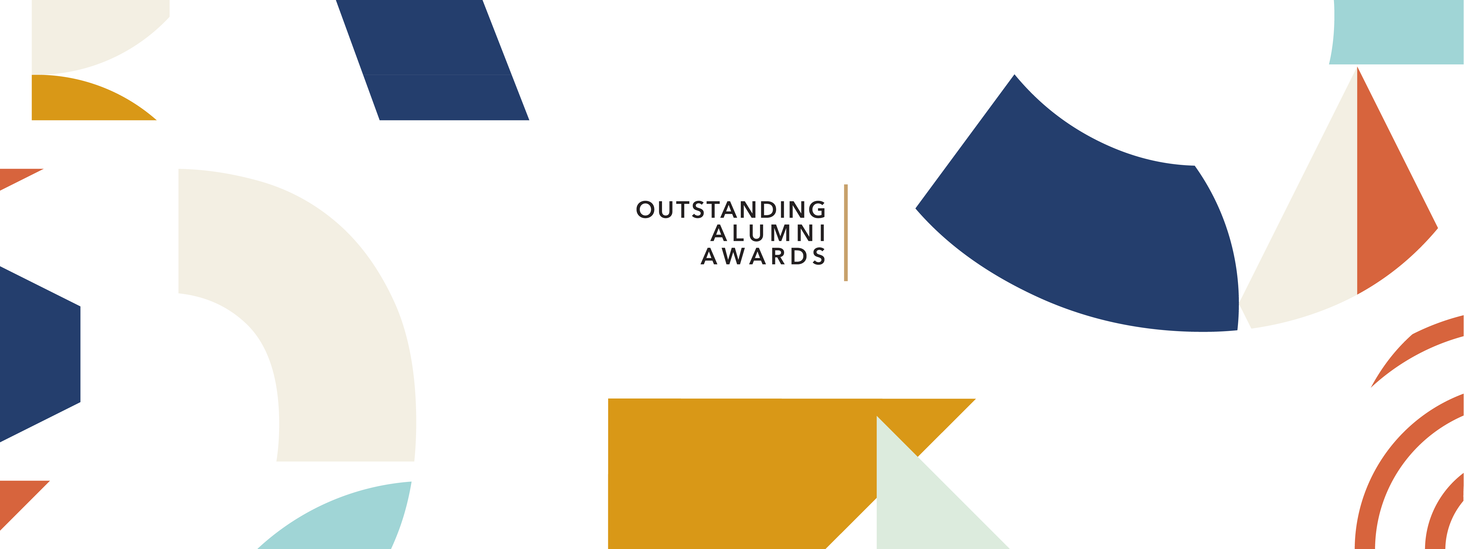 Colourful shapes on a white background with the words 'Outstanding Alumni Awards'
