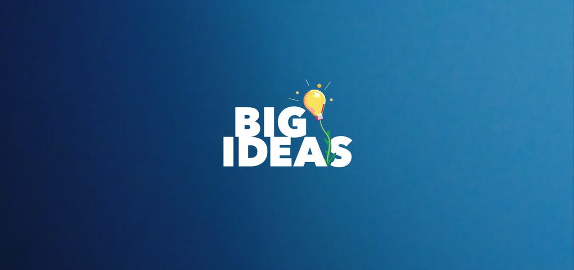 The Big Ideas Podcast logo on a blue background.