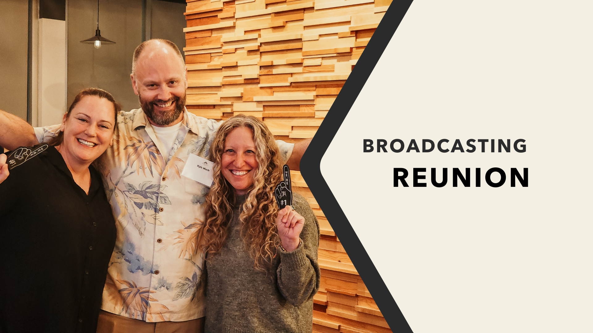 Broadcasting reunion: A Broadcasting prof and two alum posing for a photo