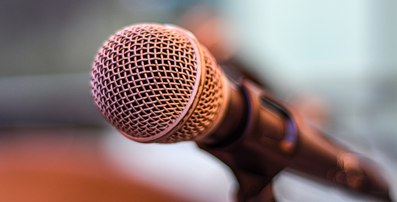 A pink and orange microphone.