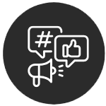 Icon of a megaphone with text bubbles of social media icons.