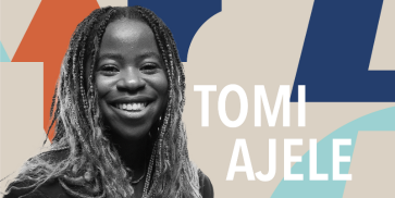 Tomi Ajele and a variety of coloured shapes.