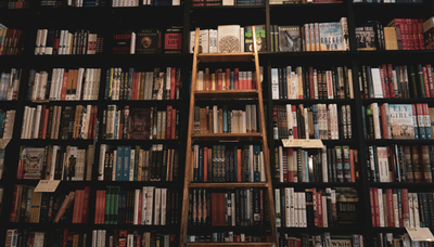 Bookshelves completely filled with books.
