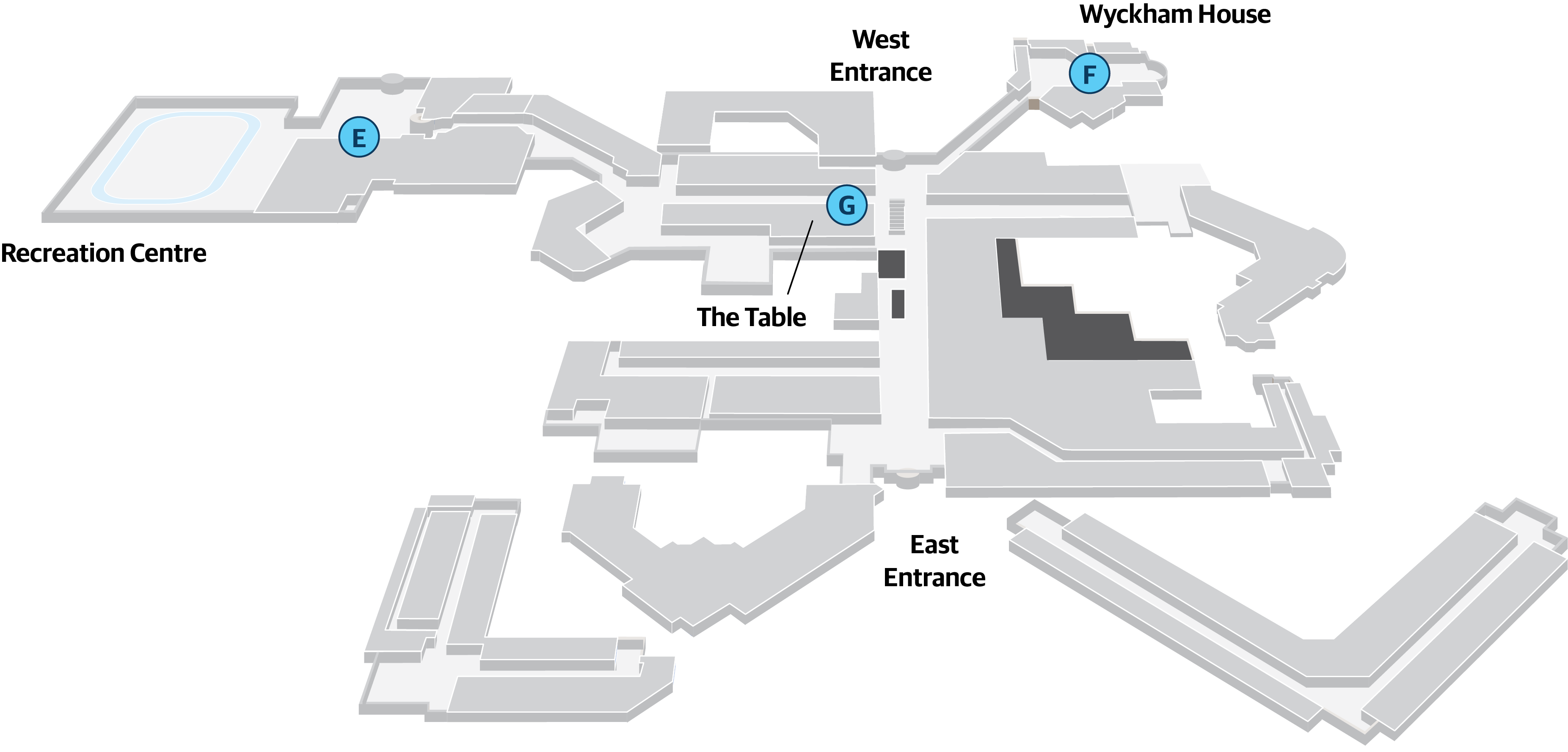 Map of the second floor of campus, with food vendors marked.