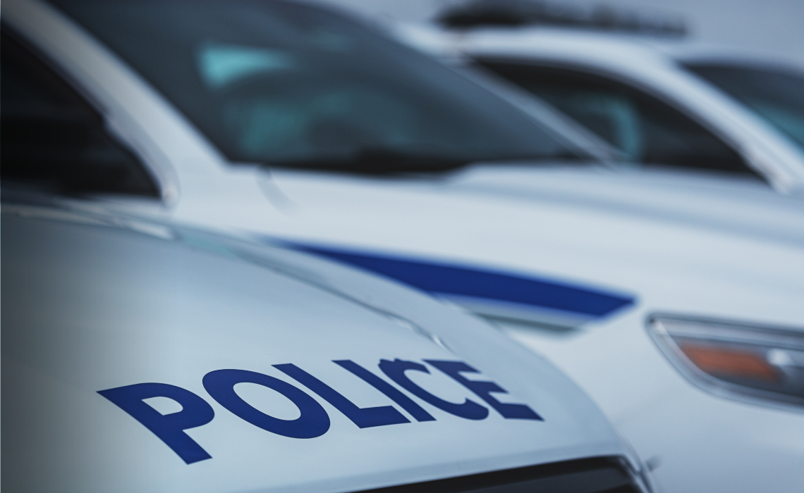 Close-up of the front of a police cruiser