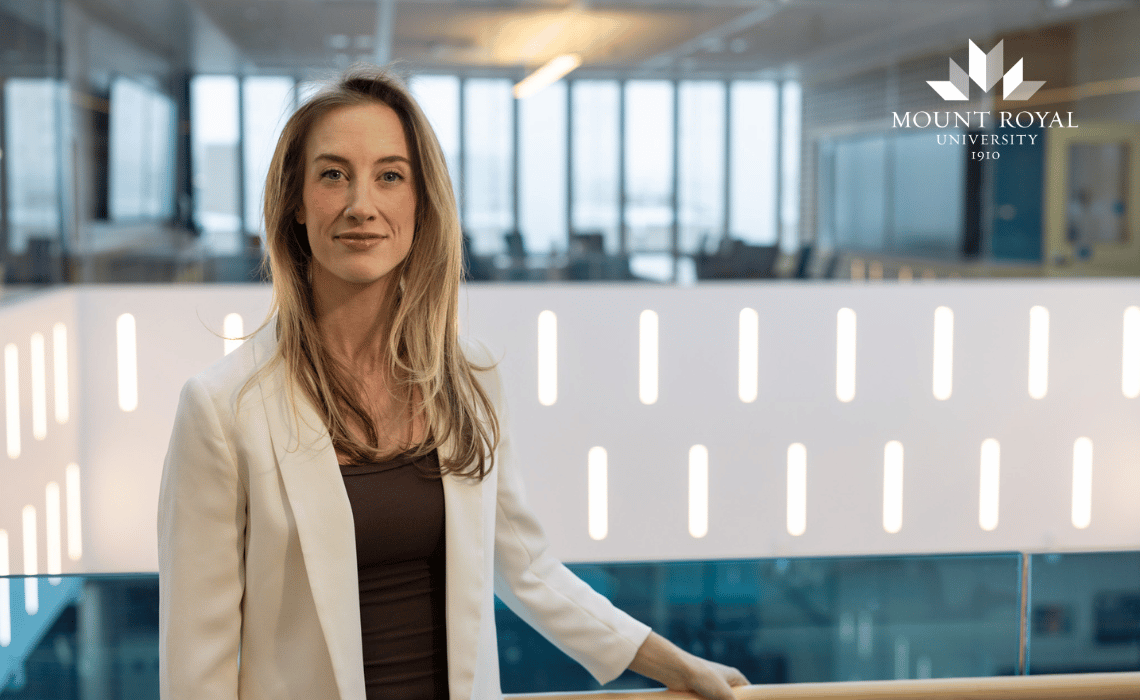 Heather Herman pictured in the Mount Royal University library