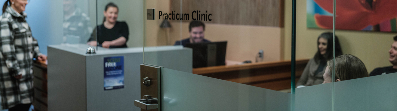 People in the waiting room of the student practicum clinic.