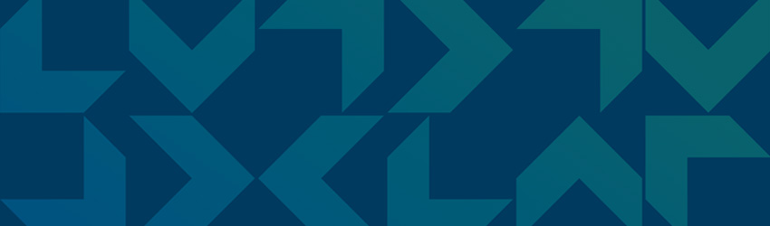 A pattern of arrow-like chevrons pointing in every which direction. The background is a navy blue and the chevrons are a gradient from a teal to a lighter blue.