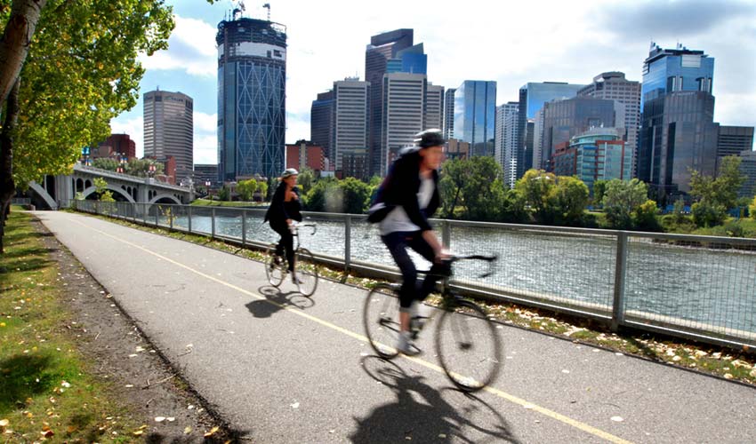 Photo of the bike paths around downtown Calgary.