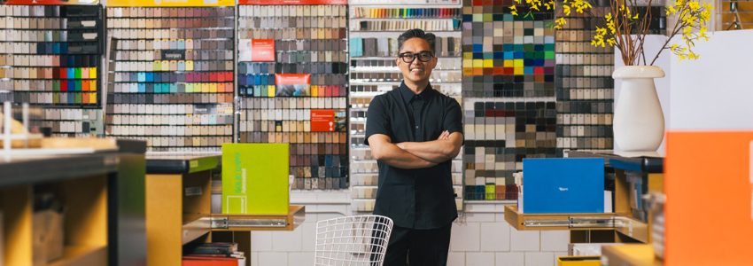 Associate professor and department chair Alan Antioquia encourages creative growth as students bring their design projects to life.