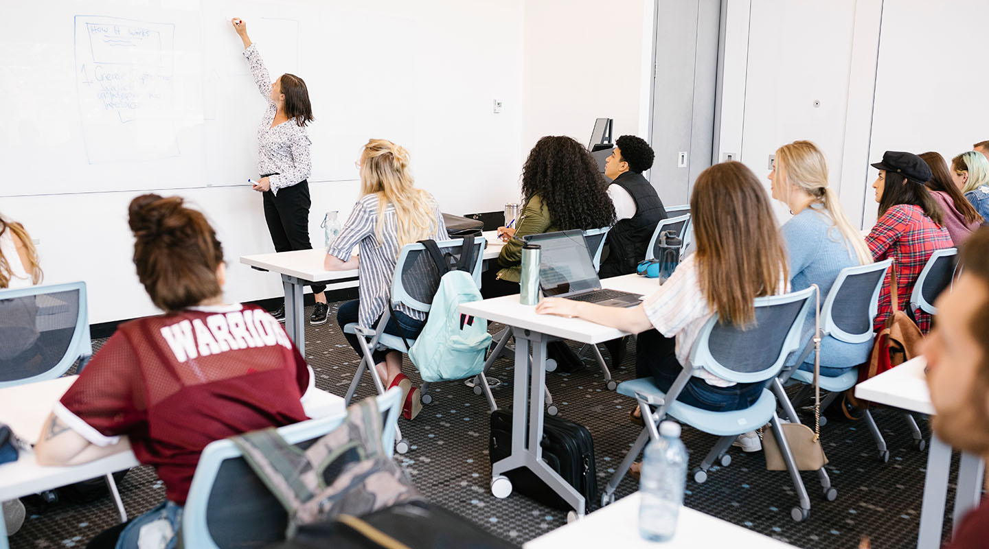 A classroom of students in a lecture.