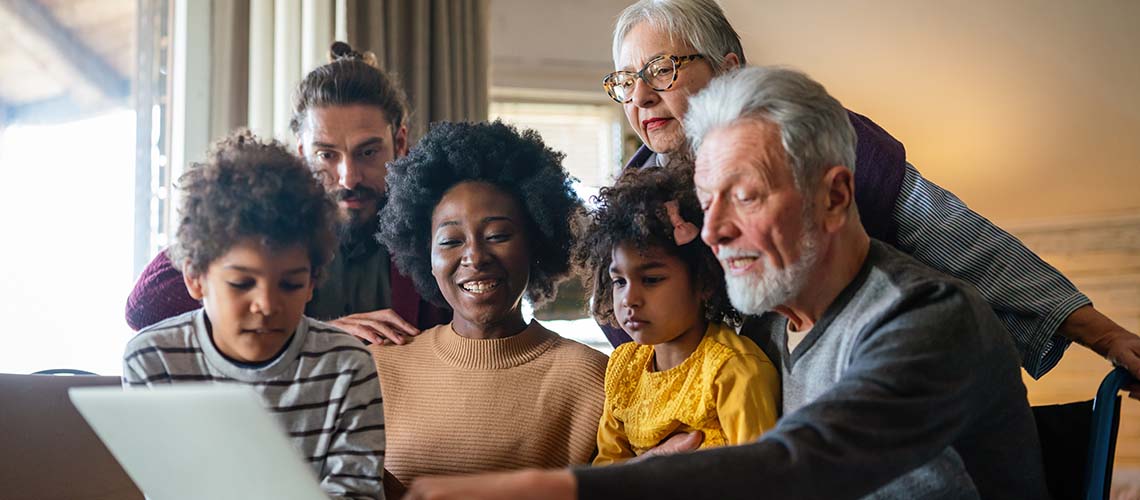 Illustration of a diverse group of older adults doing various activities like dancing, making crafts or going for a walk.