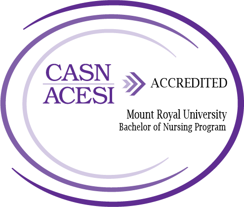 Seal with the words CASN/ACESI Accredited - Mount Royal University Bachelor of Nursing Program