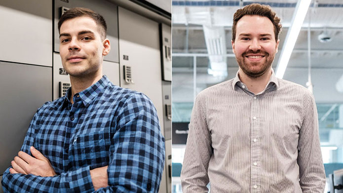 Esthevan Machado and Eric Bennett posing in the Riddell Library and Learning Centre.