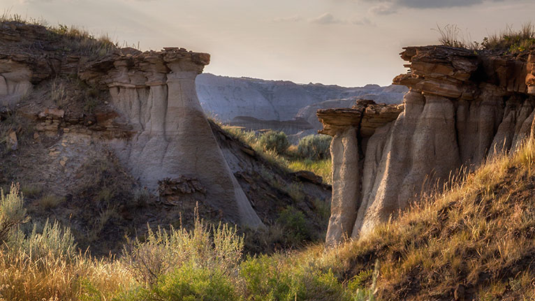 Hoodoos in a canyon near Drumheller, Alberta.