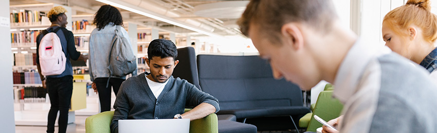 A group of students studying in the Riddell Library and Learning Centre