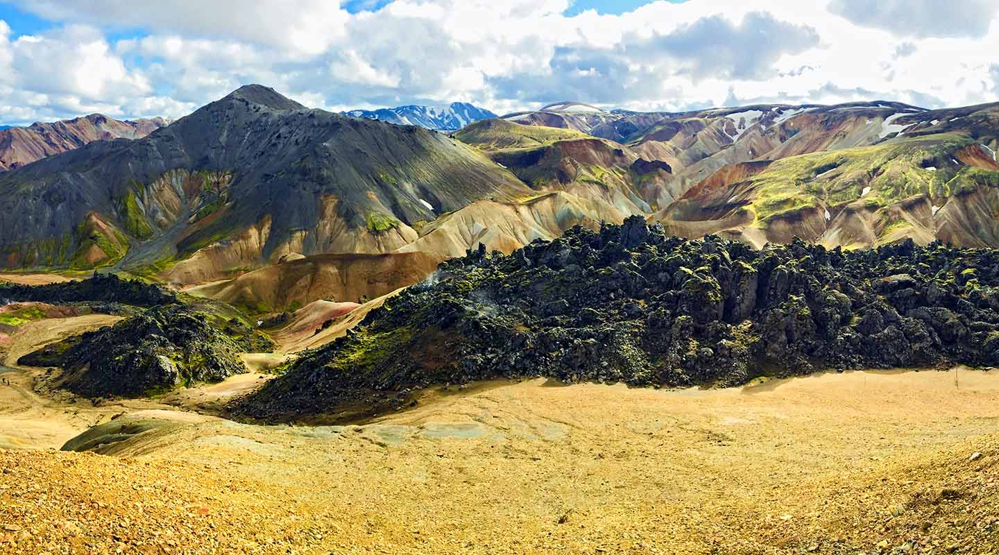 Photo of the rocky formations of Mt. Brennisteinsalda in Iceland.