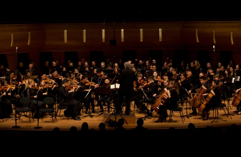 The Calgary Youth Orchestra on stage at the Bella Concert Hall