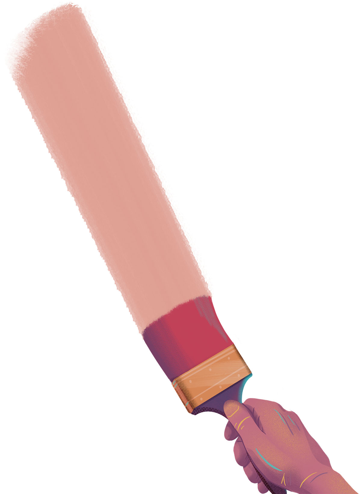 An illustratotion of a hand holding a paintbrush having painted a line.