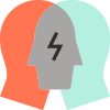 Icon of two heads overlapping with a lightning bolt in the overlap.