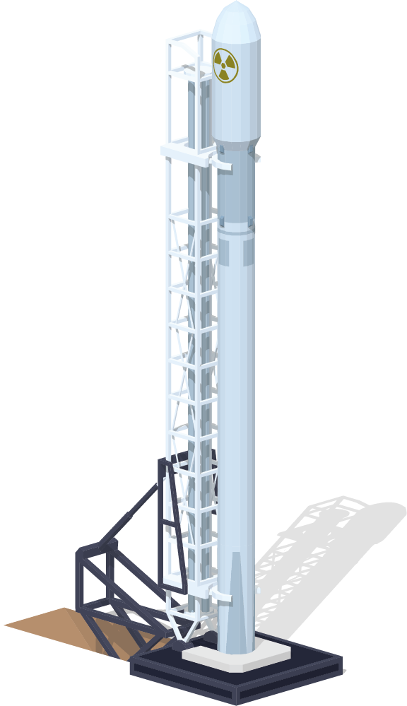 An isometric illustration of a rocket that is ready to launch.