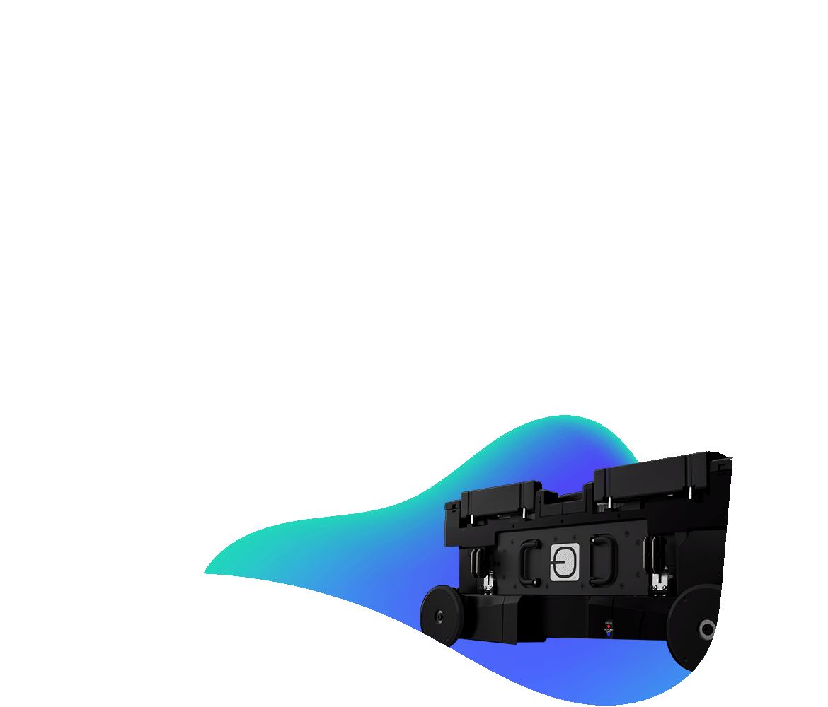 A blob with a blue to green gradient and a Attabotics robot.