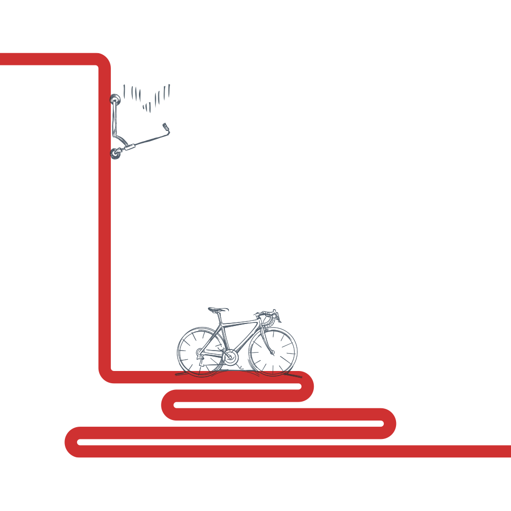 An illustration of a bicycle speeding down a cliff.